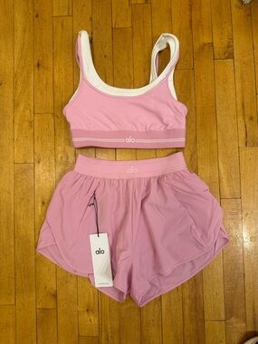 ALO Yoga Pink Sports Bra & Shorts Set